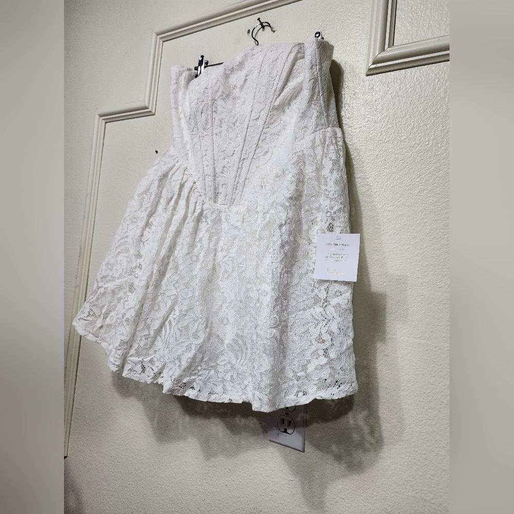 Lulus Ciana White Lace Bustier Mini Dress XL Wedding Bridal Party Feminine - Picture 6 of 9